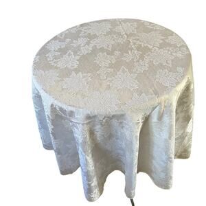 MCM vintage white damask tablecloth poinsettia floral cotton blend Holiday x-mas